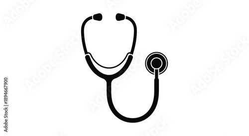A simple black illustration depicts a stethoscope a common medical tool presented as a striking silhouette high quality