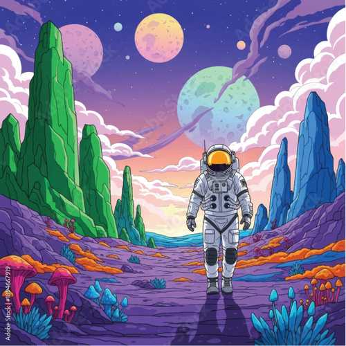 Astronaut Standing on Alien Planet Surface 1.