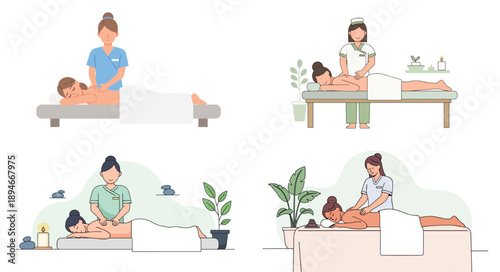 Massage therapy session with relaxed clients