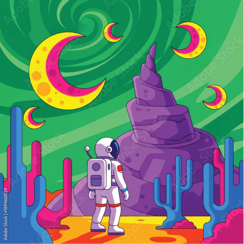 Astronaut Standing on Alien Planet Surface.