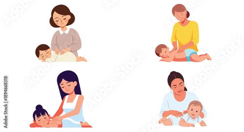 Mothers massaging babies, caring moments, family bonding