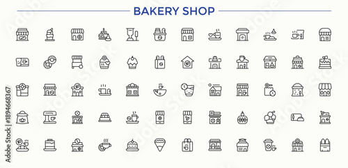 Bakery Shop line icon set. Pack of cook, bake, croissant, baker, bakery. Pie Shop icon. Modern icons collection. Editable vector.