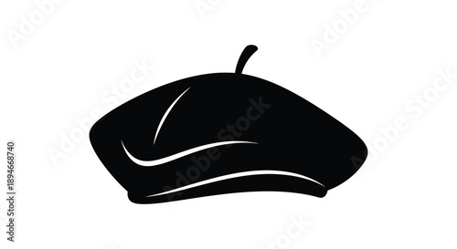 A striking black beret is prominently displayed against a white background showcasing a classic fashion item silhouette