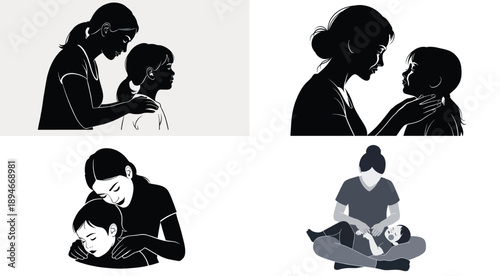 Mother and child moments in silhouette style