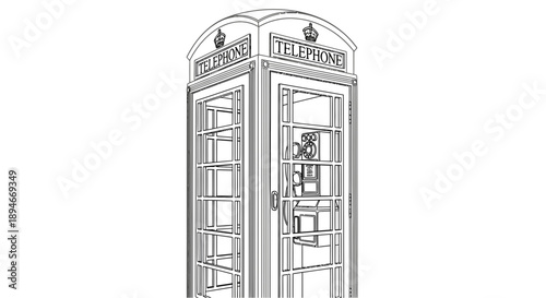 Classic British telephone booth illustration viewed from the front in a plain white setting