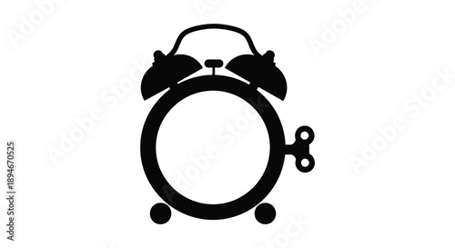 A stark black outline depicts a classic twin bell alarm clock a symbol of time and mornings silhouette