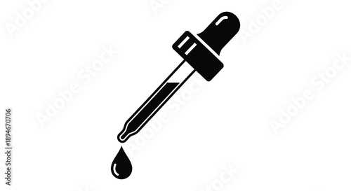 A stark black silhouette of a laboratory dropper with a single droplet representing chemistry and science high quality