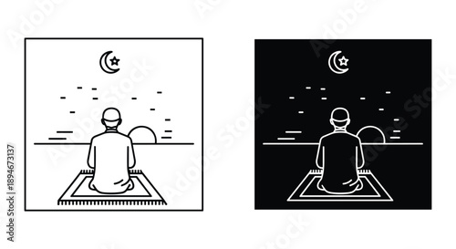 Meditation Under Moonlight Line Art Illustrations