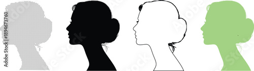 Four stylized female profile silhouettes in black and green