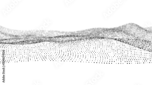 Abstract white futuristic background. Big data visualization. Digital dynamic wave of particles.