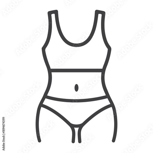 Women's two-piece swimsuit. Bustier and bikini, icon, vector.