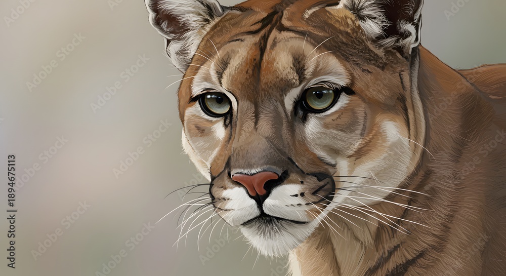 Obraz premium A detailed head and upper body portrait of a mountain lion, featuring soft fur and expressive eyes
