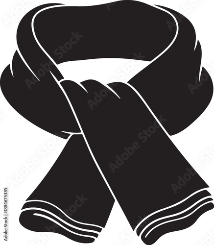 Elegant black scarf with white stripes isolated on white