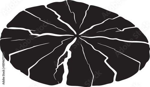 Cracked Black Circle with White Lines on White Background