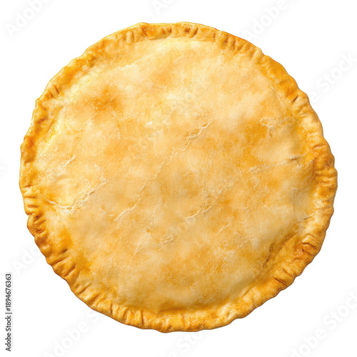 Golden crust pie top view perfect for baking isolated on white background