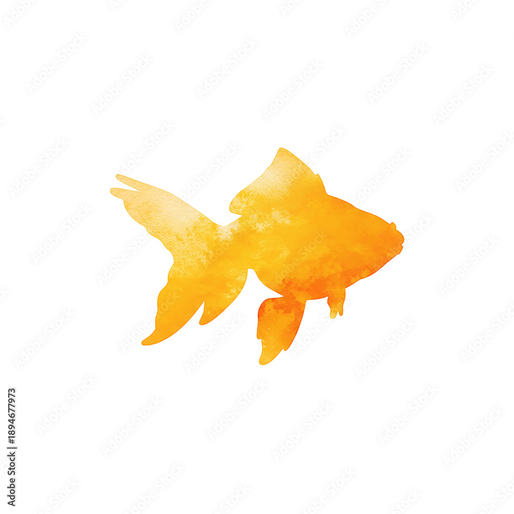 Fototapeta premium Orange Goldfish Silhouette with Watercolor Texture Isolated on a Clean White Background in a Vibrant Style