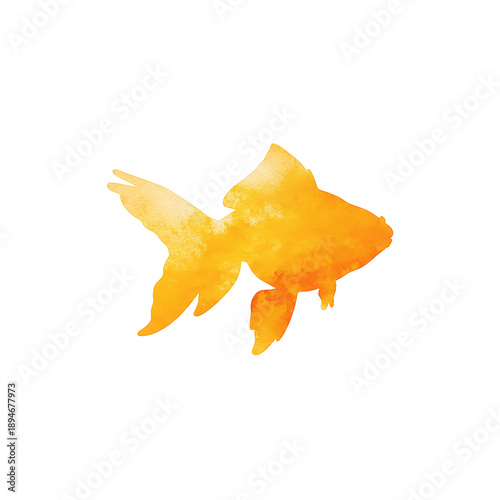 Orange Goldfish Silhouette with Watercolor Texture Isolated on a Clean White Background in a Vibrant Style
