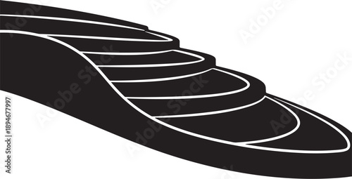 Black and white winding staircase illustration with minimalist design