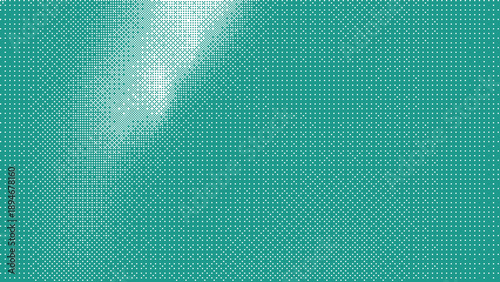 Halftone pattern with white and teal dots on a teal background creating a gradient effect