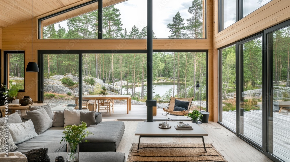 Fototapeta premium Lakeview Modern Cabin Interior Design