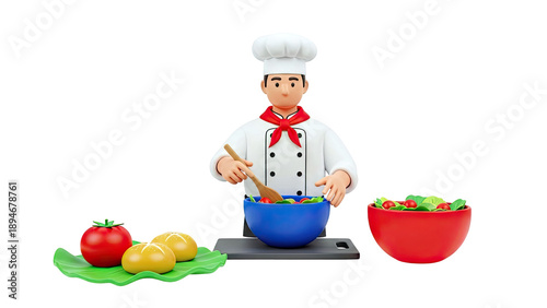 Cartoon Chef Preparing Salad