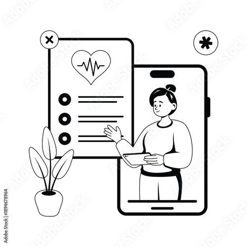 Glyph illustration showing online doctor consultation and telemedicine