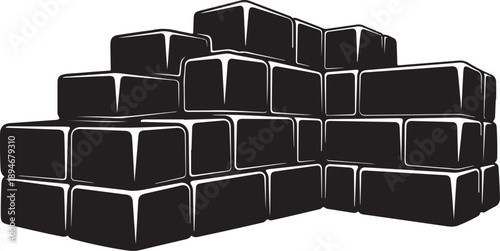 Black and white illustration of stacked boxes and bricks