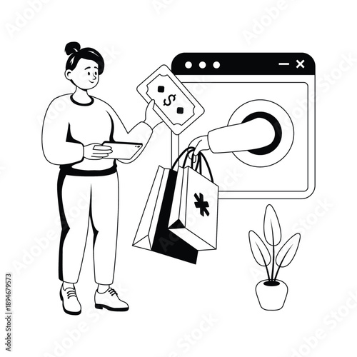 Person making digital healthcare payment through online system, glyph concept illustration