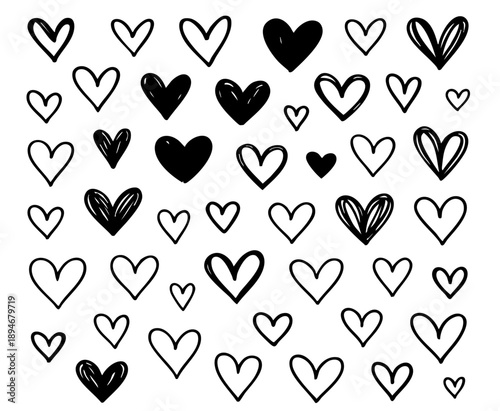Doodle hearts drawn by hand, Hand-Drawn Heart Collection – Set of 60 Minimalist Love Doodle Sketches and Scribble Icons