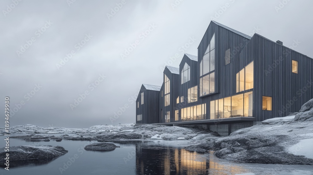 Fototapeta premium Coastal Modern Architecture in Winter Wonderland