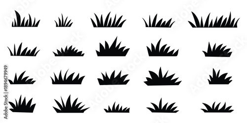 Green grass icon set, vector lawn and plant silhouettes, minimal flat design for nature, garden, landscape graphics, elements, symbols, collection