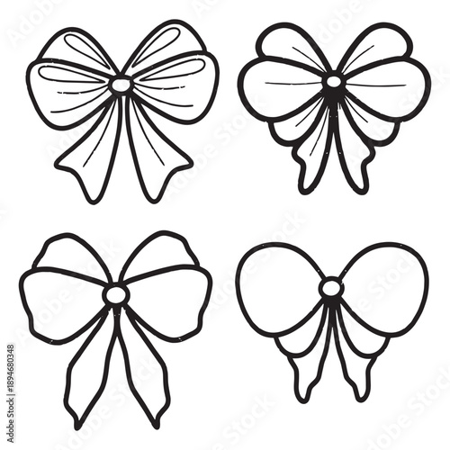 Set of cute bows elements doodle bundle.