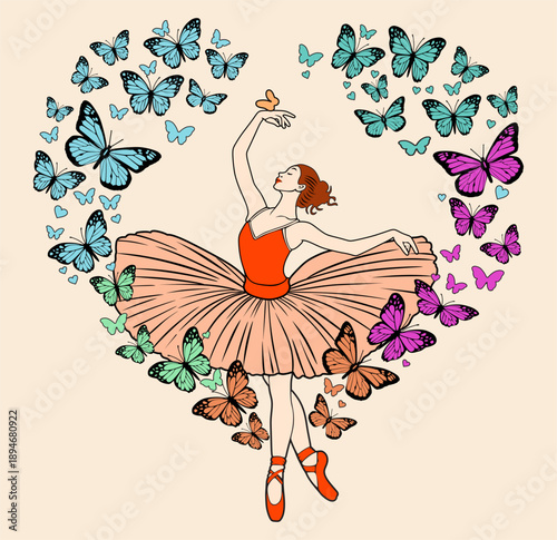 Vector illustration of a beautiful bride girl with pink flowers and floral hair decoration in vintage cartoon style