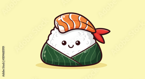 Cute Kawaii Sushi Character with Salmon and Shrimp.