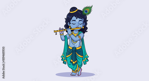 Cute Krishna Playing Flute Illustration.