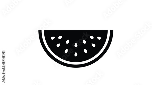 A simple black and white illustration of a watermelon slice