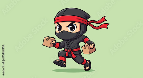 Cute Ninja Character Delivering Packages with Speed and Agility.