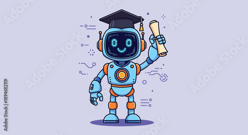 Cute Robot Graduate with Diploma.
