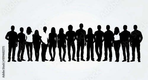 Diverse group of people standing together in silhouette.
