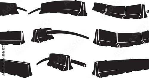 Collection of various samurai swords in black silhouette style