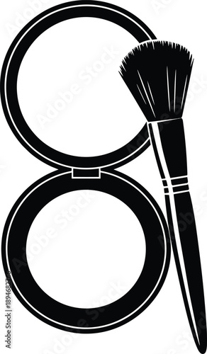 Cosmetic face powder and brush illustration for makeup beauty routine product presentation on white background minimalist style for fashion blog or beauty salon advertisement with elegant professional