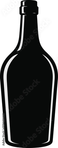 Elegant black glass bottle silhouette design vector illustration for wine or liquor product branding premium beverage packaging modern alcohol container graphic template for restaurant bar menu presen