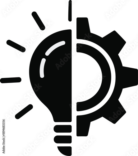 Creative lightbulb gear combination icon showcasing innovation process simple black and white vector illustration for engineering solutions business strategy development modern technology company pres