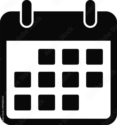 Black and white calendar icon appointment schedule in minimalist style for business event planning project management reminders and organization graphic design element for corporate presentations and