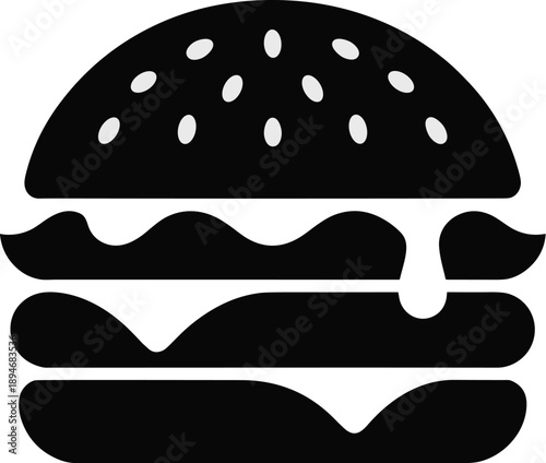 Minimalist burger icon illustration with sesame seed bun and dripping sauce for restaurant menu design and fast food marketing graphic element vector emblem for food delivery app and website promotion
