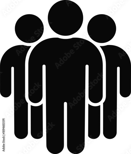 Simple team of people silhouette graphic for leadership concept and collaboration group icon representing teamwork community members in business organization for corporate management and social crowd