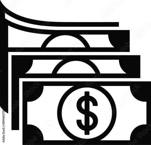 Stack of Dollar Bills Currency Icon Graphic Illustration Representing Financial Wealth Savings Investment and Economic Success Business Finance Earnings Cash Flow Concept for Banking and E-commerce Pu