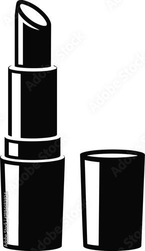 Elegant black lipstick tube opened for makeup application beauty product cosmetic essential for women fashion illustration graphic design symbol for beauty blog website banner poster advertising campa