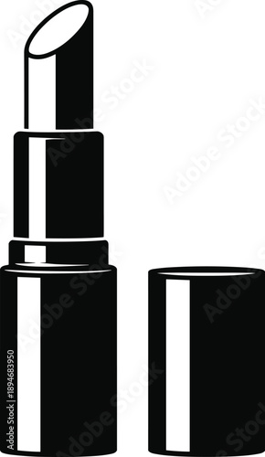 Elegant black lipstick tube standing with cap off beauty product cosmetic illustration for makeup fashion studio advertising campaign minimalist design professional lifestyle beauty industry promotion