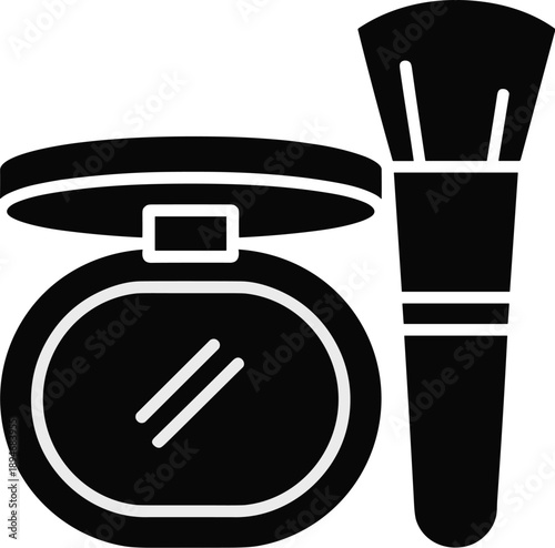 Elegant makeup powder compact and brush for cosmetic application professional beauty tools minimal design artistic illustration for fashion blogs beauty product marketing cosmetic industry advertising